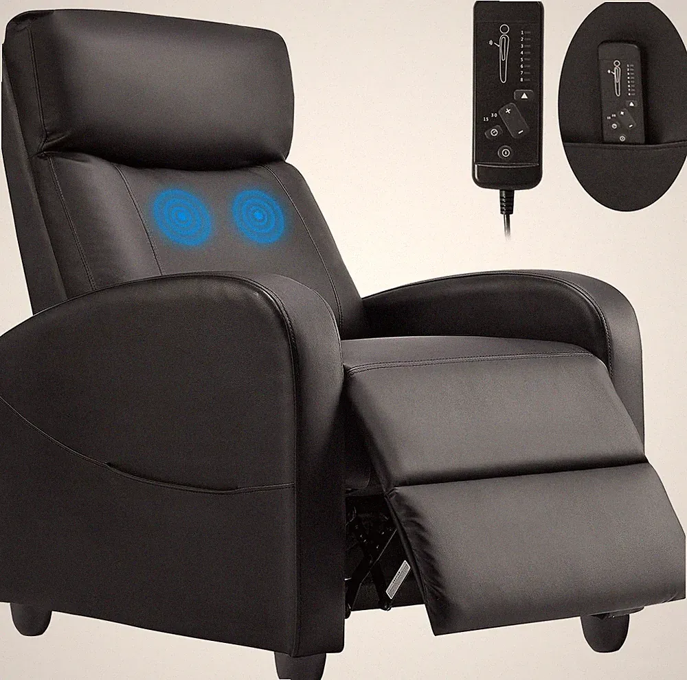 Black Adjustable Home Recliner Massage Sofa PU Leather Reclining Single Sofa